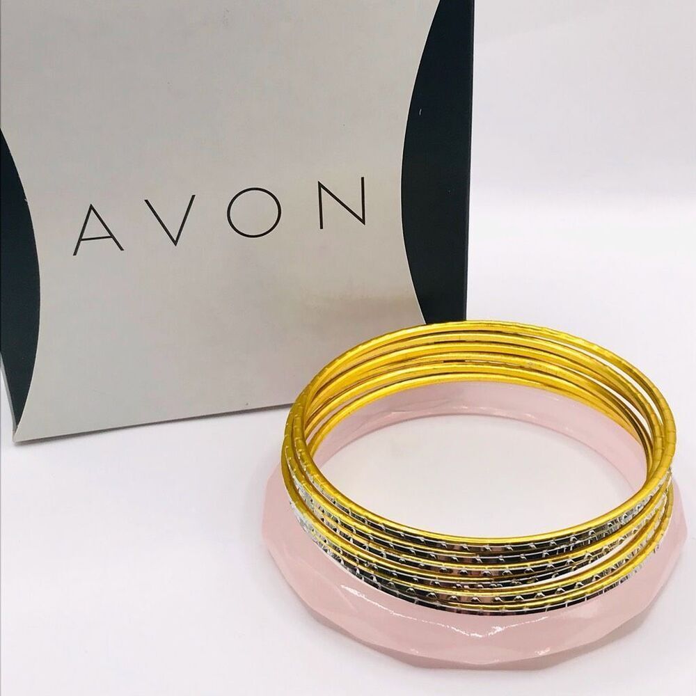 Retro Avon Set of 7 Faceted Thin Stackable Bangle Set